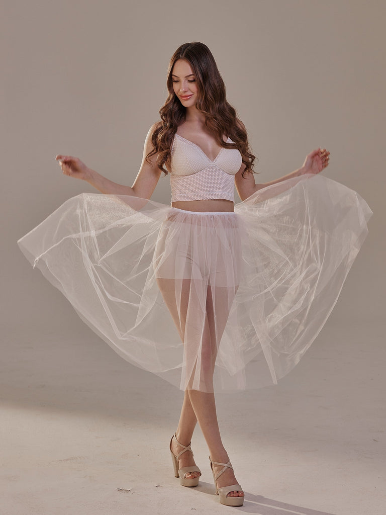 Short Soft White Tulle Skirt for Women , Flowy Mini Tulle Skirt, Bridal Party Skirt, Bachelorette Skirt