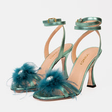 Load image into Gallery viewer, The Siena Turquoise Leather Ankle Strap Plumed Women Sandal Final Sale!
