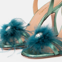 Load image into Gallery viewer, The Siena Turquoise Leather Ankle Strap Plumed Women Sandal Final Sale!