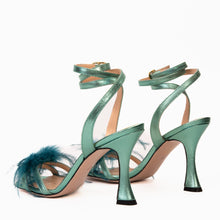 Load image into Gallery viewer, The Siena Turquoise Leather Ankle Strap Plumed Women Sandal Final Sale!