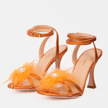 Load image into Gallery viewer, The Siena Orange Leather Ankle Strap Plumed Women Sandal Final Sale!