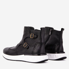 Load image into Gallery viewer, The Stealth Wingtip Buckle Black Leather Men Boot