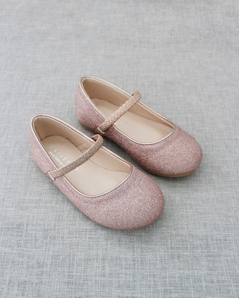 Rose Gold Fine Glitter Mary Jane Flats