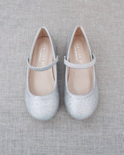 Load image into Gallery viewer, Silver Fine Glitter Mary Jane Flats