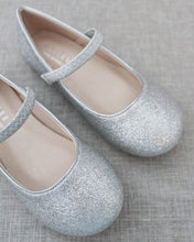 Load image into Gallery viewer, Silver Fine Glitter Mary Jane Flats