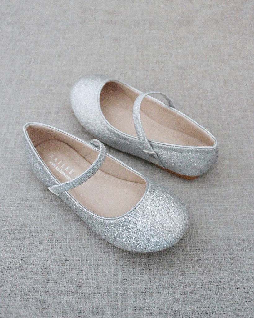 Silver Fine Glitter Mary Jane Flats