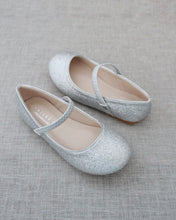 Load image into Gallery viewer, Silver Fine Glitter Mary Jane Flats