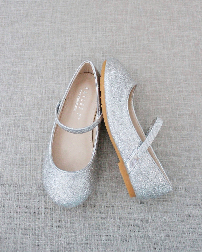 Silver Fine Glitter Mary Jane Flats