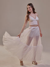 Load image into Gallery viewer, Soft Ruffled White Tulle Skirt , Sheer Maxi Skirt, Tulle Overskirt