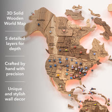 Load image into Gallery viewer, 3D Solid Wooden World Map - Walnut