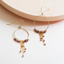 Load image into Gallery viewer, Garnet Mini Swing Hoop Earrings