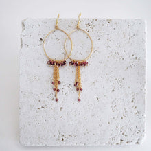 Load image into Gallery viewer, Garnet Mini Swing Hoop Earrings