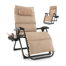 Load image into Gallery viewer, Tan Zero Gravity Adjustable Lounge Chair Removable Cushion Cup Holder Tray