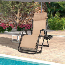 Load image into Gallery viewer, Tan Zero Gravity Adjustable Lounge Chair Removable Cushion Cup Holder Tray