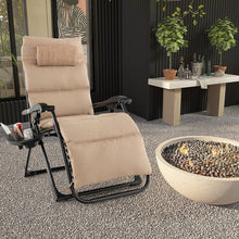 Load image into Gallery viewer, Tan Zero Gravity Adjustable Lounge Chair Removable Cushion Cup Holder Tray