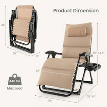 Load image into Gallery viewer, Tan Zero Gravity Adjustable Lounge Chair Removable Cushion Cup Holder Tray
