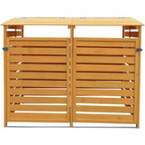 Outdoor Solid Wood Garbage Can Recycle Bin Storage Shed - Holds 2 Trash Bins