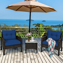 Load image into Gallery viewer, 3-Piece Brown PE Rattan Outdoor Dining Patio Furniture Set with Blue Cushions