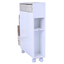 Load image into Gallery viewer, White Bathroom Storage Floor Cabinet with Baskets and Casters