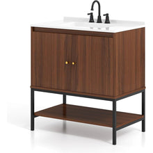 Load image into Gallery viewer, Modern Freestanding Bathroom Vanity in Walnut Wood Finish with Sink and Faucet
