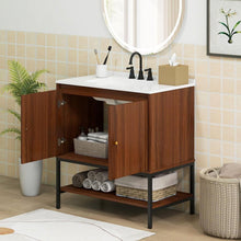 Load image into Gallery viewer, Modern Freestanding Bathroom Vanity in Walnut Wood Finish with Sink and Faucet
