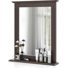 Load image into Gallery viewer, 27-in x 22.5-in Bathroom Wall Mirror with Shelf in Dark Brown Wood Finish