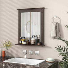 Load image into Gallery viewer, 27-in x 22.5-in Bathroom Wall Mirror with Shelf in Dark Brown Wood Finish