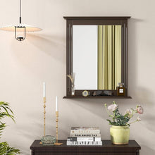 Load image into Gallery viewer, 27-in x 22.5-in Bathroom Wall Mirror with Shelf in Dark Brown Wood Finish