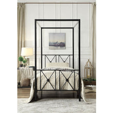Load image into Gallery viewer, Twin size Black Metal Canopy Bed Frame with Medallion Accents