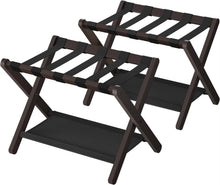 Load image into Gallery viewer, Set of 2 - Sturdy Bamboo Luggage Rack in Brown Wood Finish with Bottom Shelf