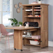 Load image into Gallery viewer, Drop Leaf Computer Desk Craft Table Armoire in Oak Wood Finish - Made in USA