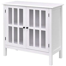 Load image into Gallery viewer, White Wood Bathroom Storage Floor Cabinet with Glass Doors