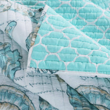 Load image into Gallery viewer, Twin Coastal Seashells White Teal 2 Piece Polyester Reversible Quilt Set