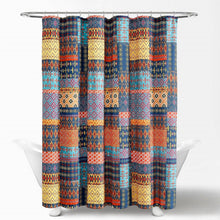 Load image into Gallery viewer, 72-inch Navy Blue Orange Yellow Teal Boho Patchwork Polyester Shower Curtain