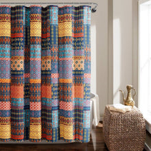 Load image into Gallery viewer, 72-inch Navy Blue Orange Yellow Teal Boho Patchwork Polyester Shower Curtain