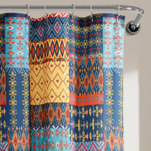 Load image into Gallery viewer, 72-inch Navy Blue Orange Yellow Teal Boho Patchwork Polyester Shower Curtain