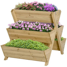 Load image into Gallery viewer, 3-Tier Outdoor Fir Wood Elevated Planter Herb Flower Box Raised Garden Bed