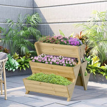 Load image into Gallery viewer, 3-Tier Outdoor Fir Wood Elevated Planter Herb Flower Box Raised Garden Bed