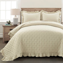 Load image into Gallery viewer, Full/Queen Lightweight Yellow Ruffle Reversible Oversized 3 Piece Quilt Set
