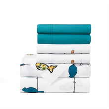 Load image into Gallery viewer, Full Teal Yellow White Floral Birds on Wire Soft Polyester 6 Piece Sheet Set