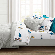 Load image into Gallery viewer, Full Teal Yellow White Floral Birds on Wire Soft Polyester 6 Piece Sheet Set