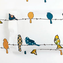 Load image into Gallery viewer, Full Teal Yellow White Floral Birds on Wire Soft Polyester 6 Piece Sheet Set