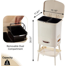 Load image into Gallery viewer, 8 Gallon Elevated Trash Kitchen Can with Lid and Storage Shelf in Cream