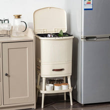 Load image into Gallery viewer, 8 Gallon Elevated Trash Kitchen Can with Lid and Storage Shelf in Cream
