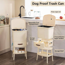 Load image into Gallery viewer, 8 Gallon Elevated Trash Kitchen Can with Lid and Storage Shelf in Cream