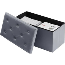 Load image into Gallery viewer, 30-inch Light Grey Faux Leather Upholstered End of Bed Storage Bench Ottoman