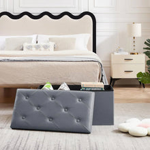 Load image into Gallery viewer, 30-inch Light Grey Faux Leather Upholstered End of Bed Storage Bench Ottoman