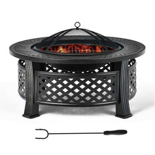 Load image into Gallery viewer, Rustic Steel Outdoor Fire Pit with BBQ Grill with Poker and Mesh Cover