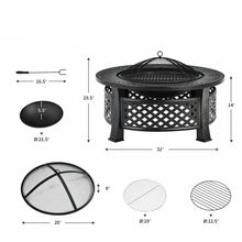 Load image into Gallery viewer, Rustic Steel Outdoor Fire Pit with BBQ Grill with Poker and Mesh Cover
