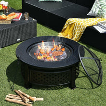 Load image into Gallery viewer, Rustic Steel Outdoor Fire Pit with BBQ Grill with Poker and Mesh Cover